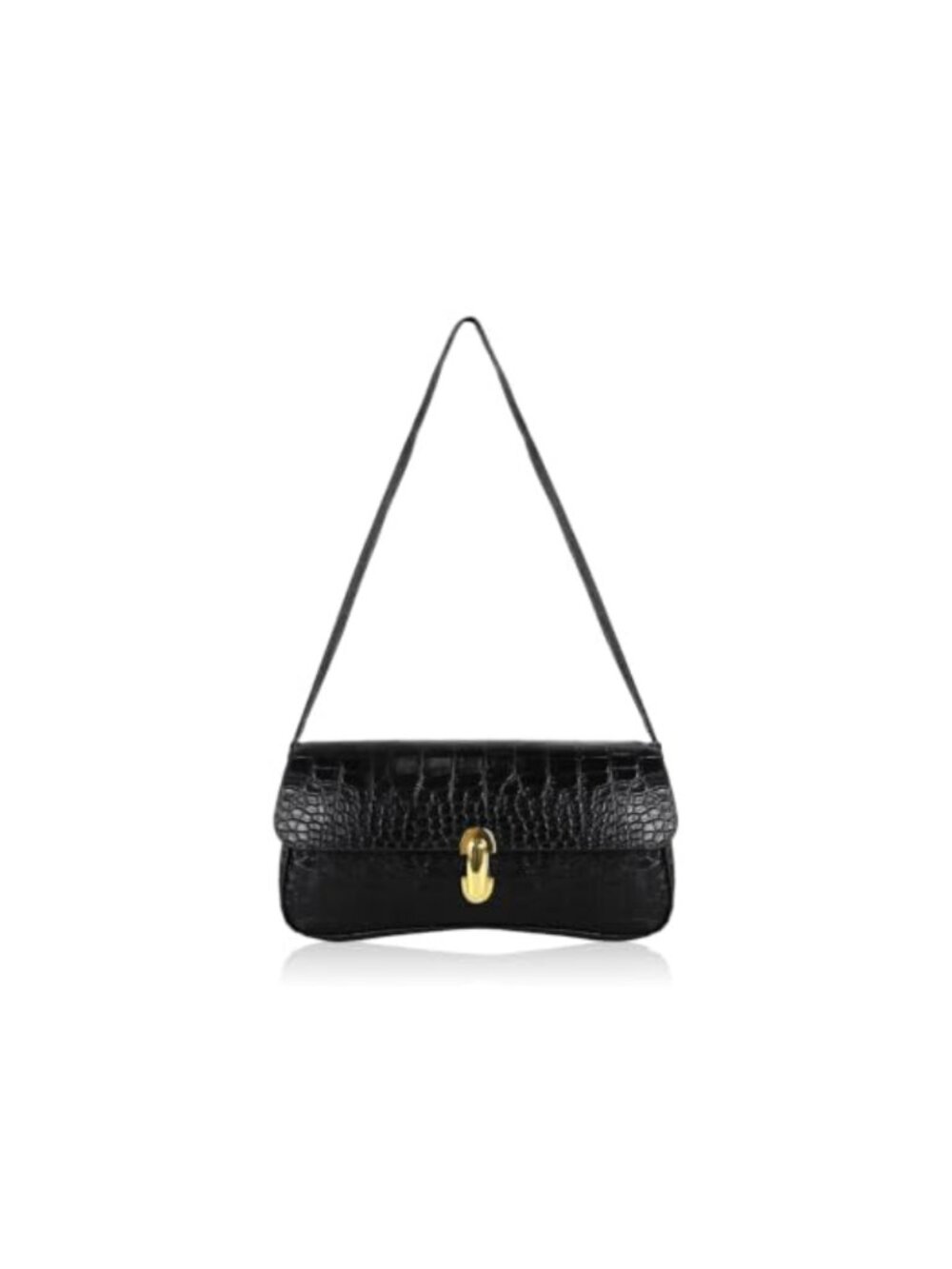 Women's Retro Small Shoulder Bag Faux Leather Crocodile Embossed Purse Gold